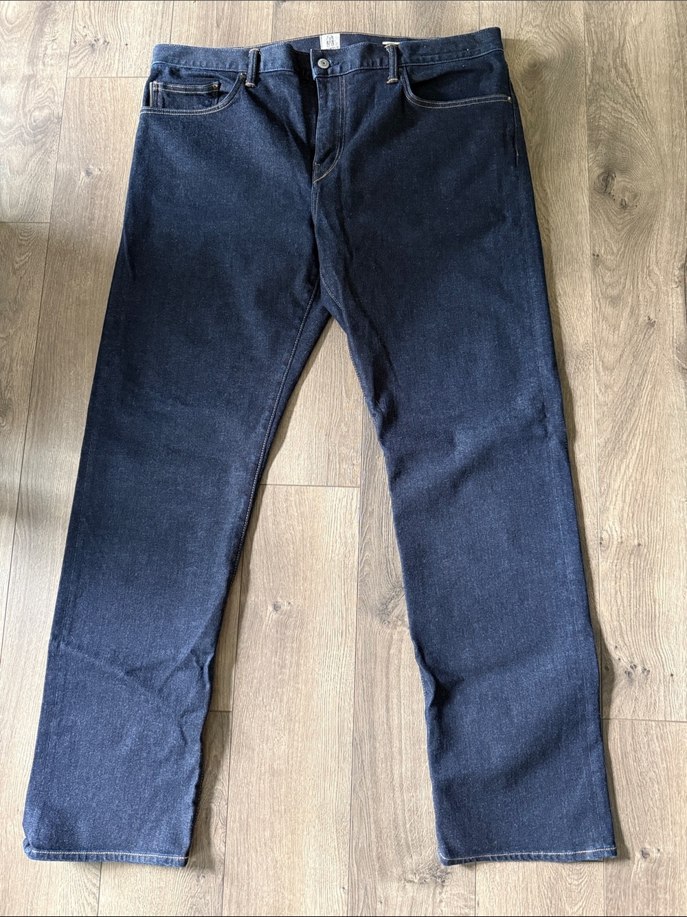 Dark blue jeans by Hiroshi Kato.